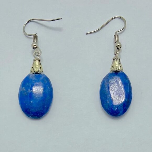 Lapis Earrings, Handmade Light Weight Dangle Earrings, Lapis Lazuli Earrings - Picture 1 of 10